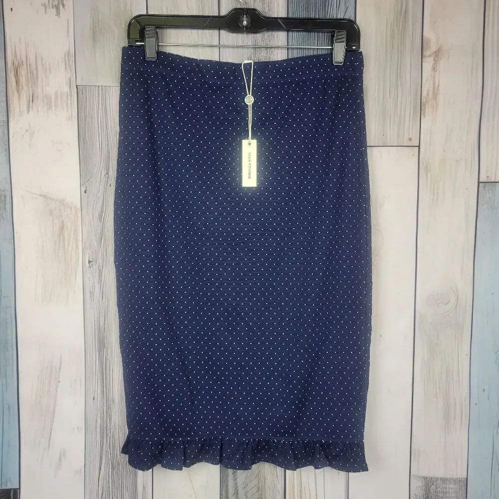 Max Studio Blue White Polka Dot Pencil Skirt Size Medium